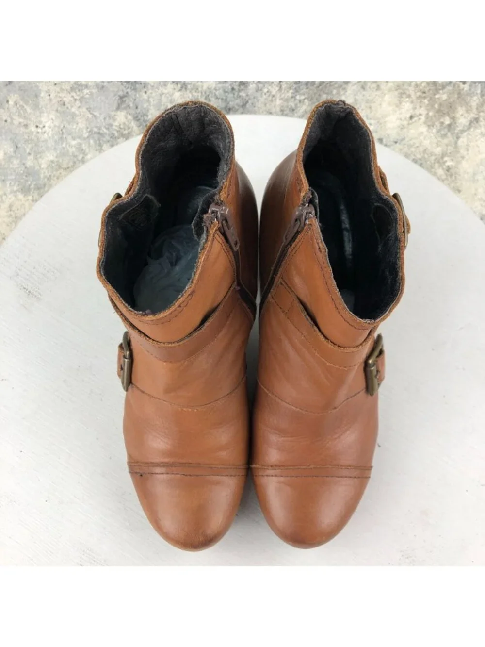 Miz Mooz Women's Size 8.5 Sal Whiskey Brown Leather High Heel Ankle Booties